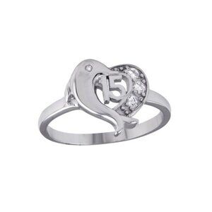 Sterling Silver Crown 15 Heart Dolphin CZ Ring